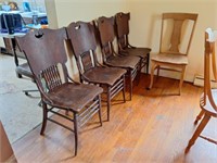 5 Antique Oak Chairs