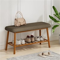 $77  Bamboo Entryway Bench with Cushion Seat