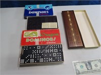 (3) vintage DOMINOES & CRIBBAGE Games in boxes