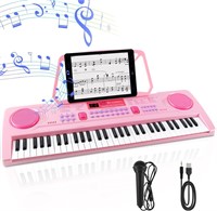 $68  WOSTOO Kids Piano  61 Keys  Pink  with Stand