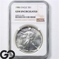 1986 American Silver Eagle, NGC Gem Uncirculated