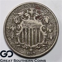 1867 Shield Nickel, No Rays, VF Bid: 35