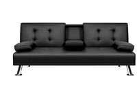 $311 66 in. Faux Leather Folding Futon Sofa Bed