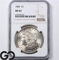 1885 Morgan Silver Dollar, NGC MS62 Guide: 85