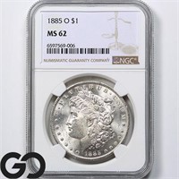 1885-O Morgan Silver Dollar, NGC MS62 Guide: 85