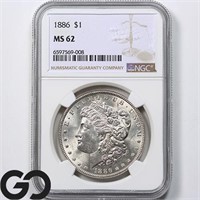 1886 Morgan Silver Dollar, NGC MS62 Guide: 85
