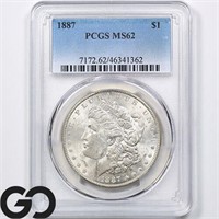 1887 Morgan Silver Dollar, PCGS MS62 Guide: 85