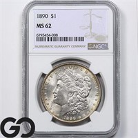 1890 Morgan Silver Dollar, NGC MS62 Guide: 85