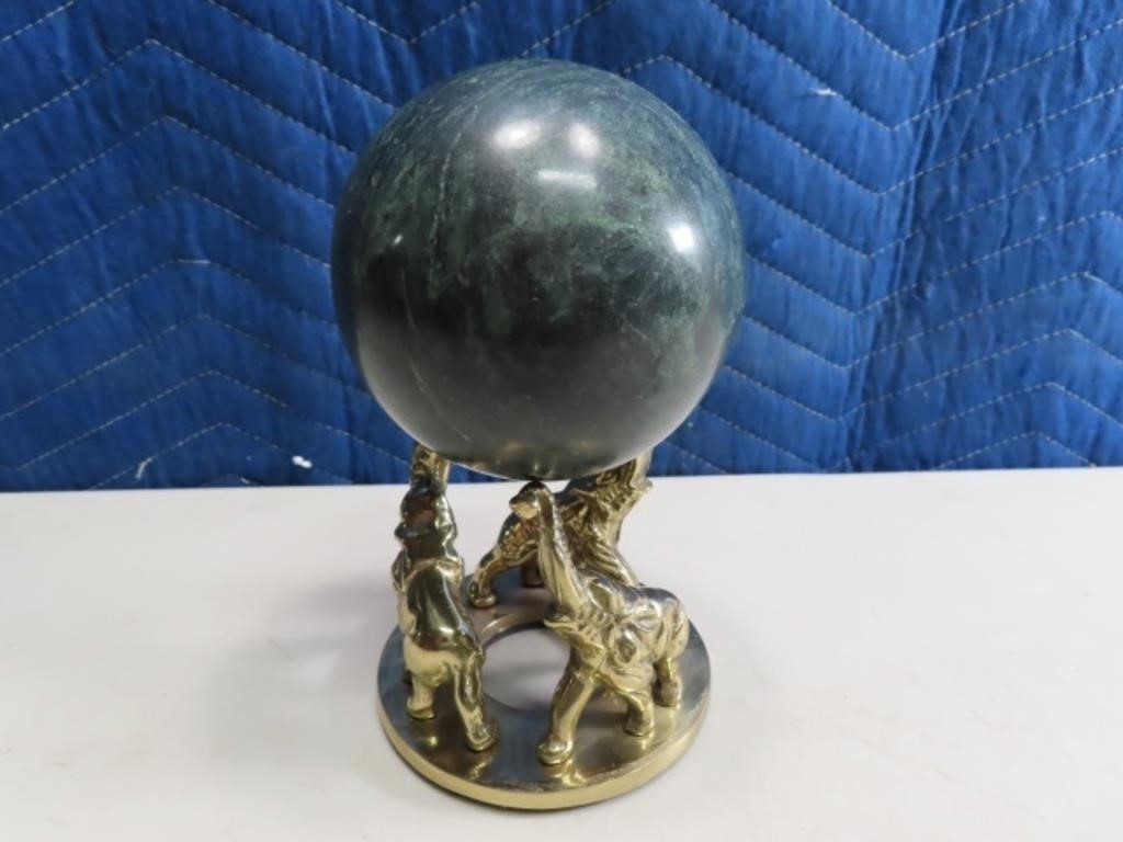 Beautiful 4" Stone Sphere w/ ELEPHANT Brass Base