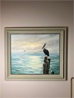 “Pelican Overlooking the Sea” Oil by Edmanson