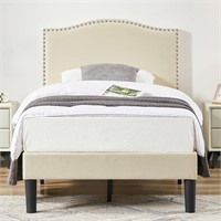 VECELO Twin Bed  Upholstered  Beige