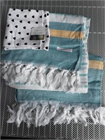3pc Turkish Hand Towels Teal/White Blk Dots A70