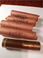 5 Rolls Of 1959 Uncirculated Pennies