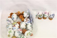 Handpainted Egg Ornaments Lot on Wood Stands