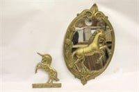 Vintage Brass Unicorn Mirror & Key Hanger Lot