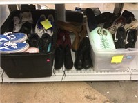 2 bins of assorted shoes. Mens, womens. Sizes
