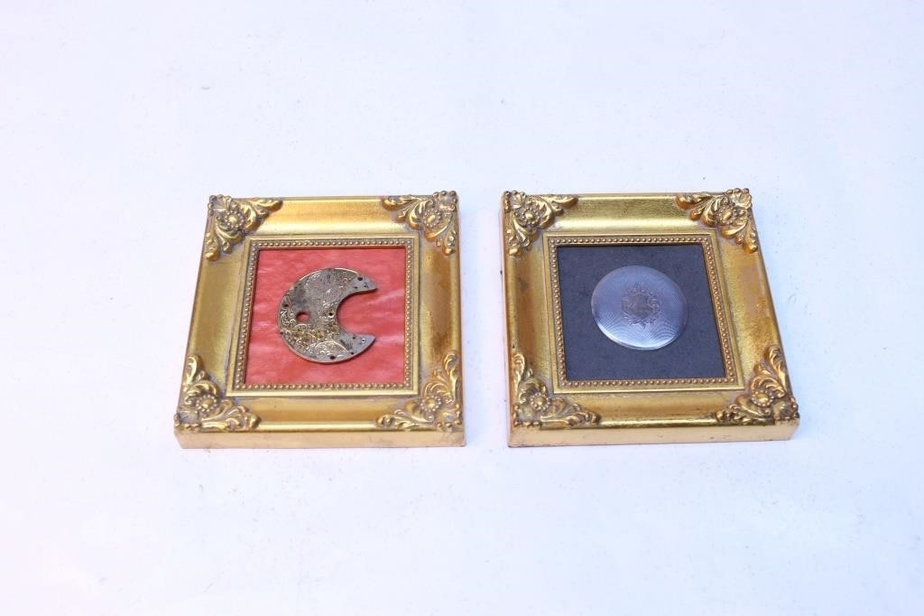 Vintage Framed Pocket Watch Parts Lot