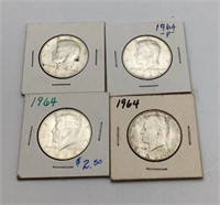 Set of 4 1964 Kennedy Half Dollars