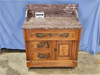 antique wash stand, marble top, on wheels