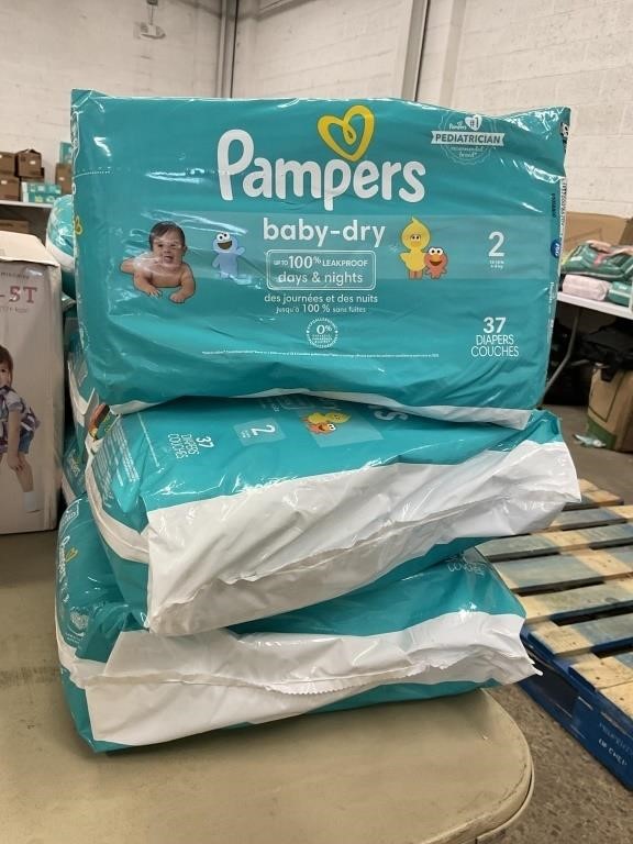 Lot of (3) Packs of Pampers Baby Dry in Size 2 -