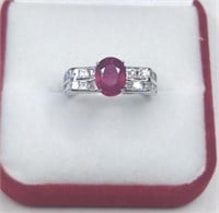 Sterling Oval Ruby Channel Set White Sapphire