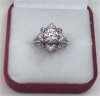 Sterling Two Tone White Sapphire Flower