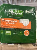 Box of Depend Protective underwear with tabs in