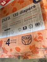 Box of Pura Size 4 Diapers - 132 Diapers Total
