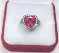 Sterling Heart Cut Ruby Halo Ring
Nice sterling