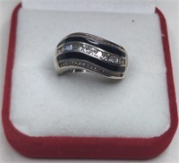 Sterling Channel Set White Sapphire & Onyx Wave