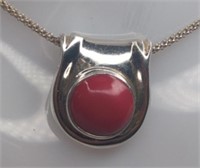 Sterling Mexico Red Coral Modernist Pendant