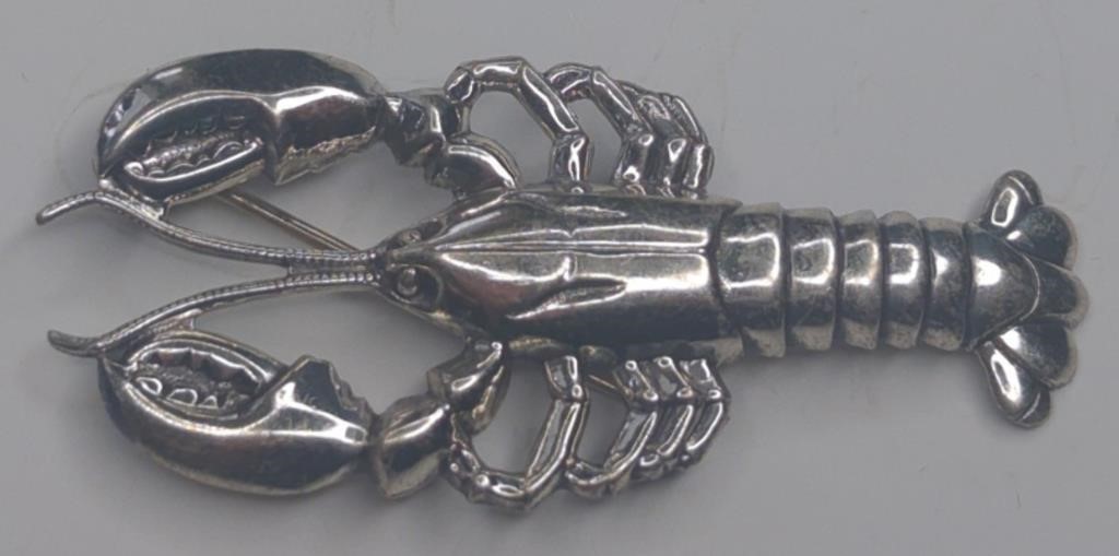 Vintage Beau Sterling Silver Lobster Brooch
2"