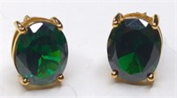 Sterling Gold Tone Oval Emerald Stud