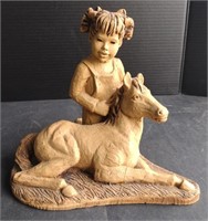 (N) Clay Girl and Horse Statue(10" By 10"