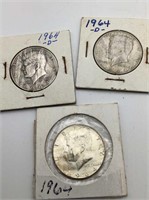 Set of 3 1964 Kennedy Half Dollars