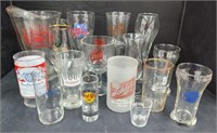 (Q) Glass Pitcher, Beer & Shot Glasses