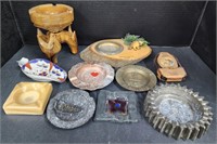 (Q) Lot of Ashtrays Including Wooden Wolf,
