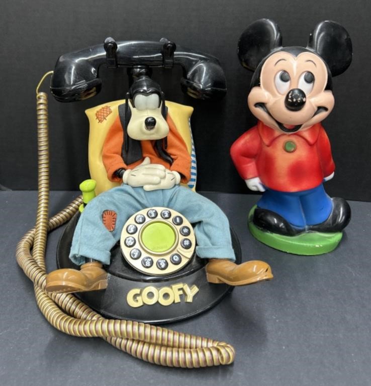 (X) Goofy Phone & Mickey Mouse Bank. Phone 9’’.