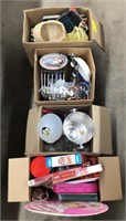 (X) Box Lot Of Kitchen Goods, Books, And Board