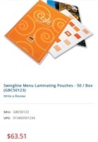 Swingline Menu Laminating Pouches - 50 / Box