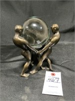 VTG Statue Of Men Holding Crystal Ball
