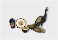Oriental Items with Peacock Figurine