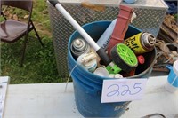 BUCKET OF CHEMICALS,  ROLLING MEASURE WHEEL