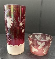 (F) Cranberry Ruby Flash Glass Vase 12” High.