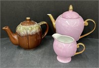 (AN) Teapots, One With Matching Creamer. Lilac