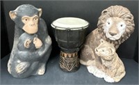 (AN) Mom & Baby Monkey, Mom & Baby Lion & Djembe