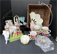 (AN) Assortment Of Items: Woven Basket, Espresso