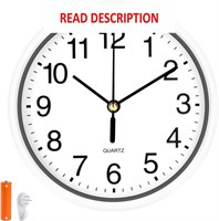 $15  Silent Wall Clock Non Ticking  6 Inch  White
