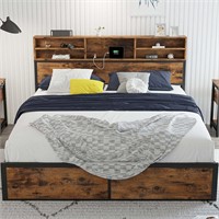 LIKIMIO Queen Bed  Bookcase Headboard  Brown