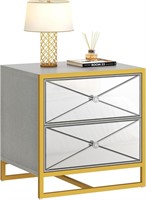 DWVO Nightstand  2 Drawers  Silver & Gold